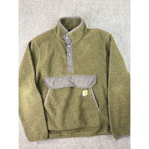 Carhartt Mens Fleece Pullover M Olive Green Relaxed Fit Snap Mock Neck Kangaroo